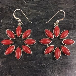 Jay King Sterling Silver Red Coral Flower Earrings